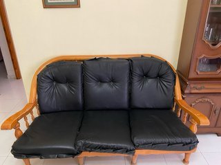 Sofá y 2 sillones provenzal madera y piel