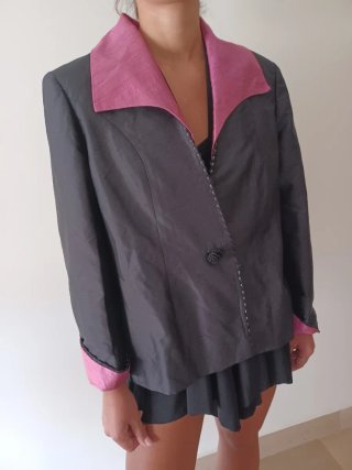 Blazer vintage seta nero e rosa