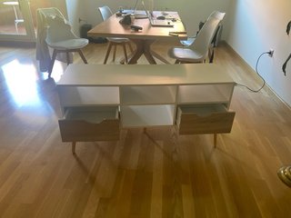 Mueble TV blanco y madera 117cm