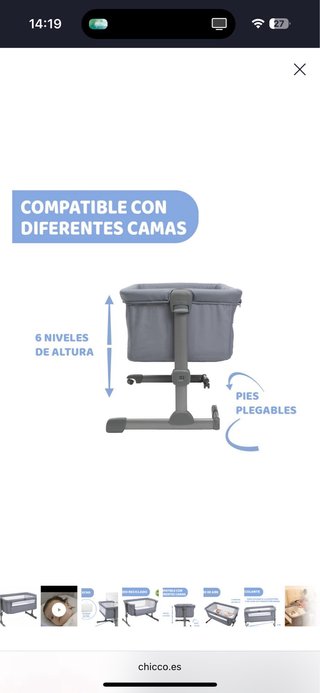 Cuna colecho Chicco Next2Me Essential Gris