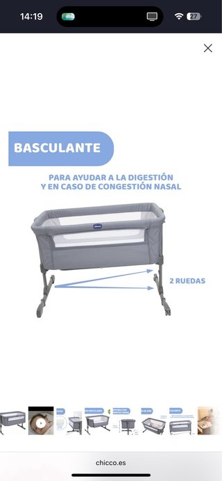 Cuna colecho Chicco Next2Me Essential Gris