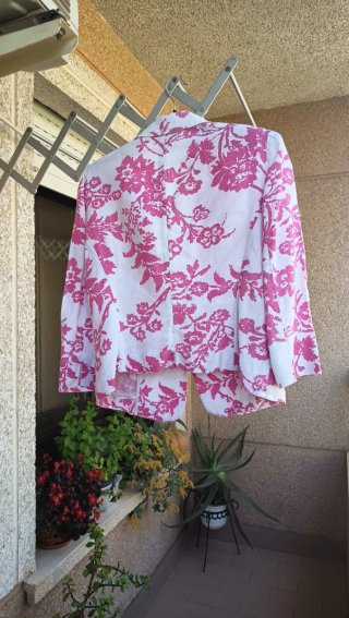Blazer Zara de Lino Flores Rosa
