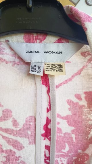 Blazer Zara de Lino Flores Rosa