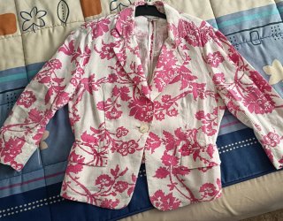 Blazer Zara de Lino Flores Rosa