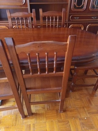 Conjunto comedor madera y cristal