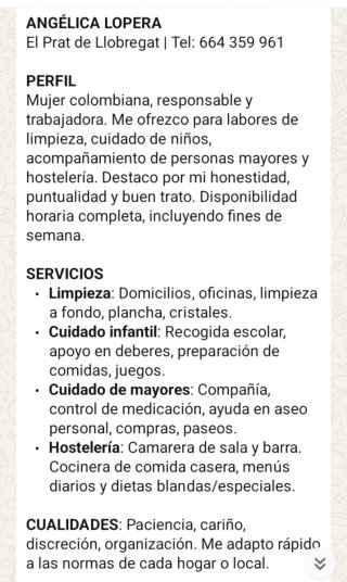 Busco trabajo por horas o tiempo completo