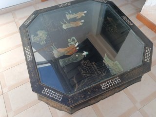 Mesa Oriental Antigua Cristal y Madera