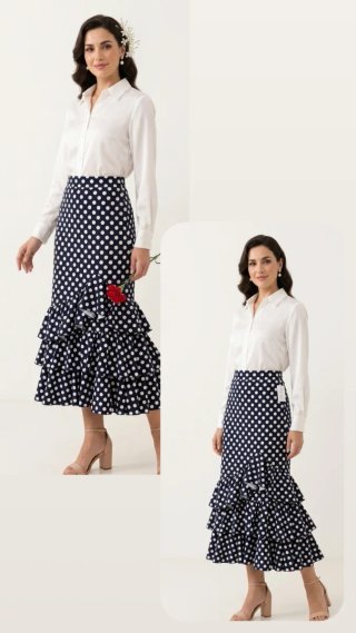 Falda Flamenco Lunares Volantes Azul Marino