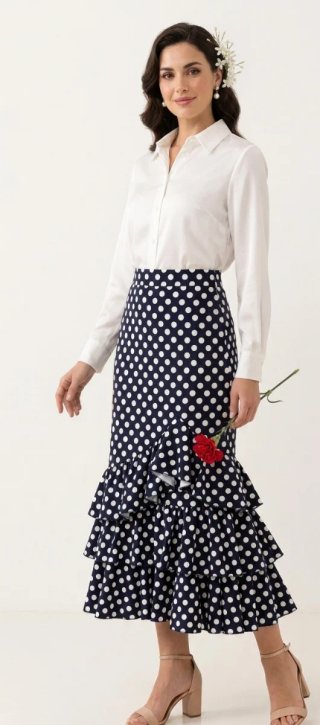 Falda Flamenco Lunares Volantes Azul Marino
