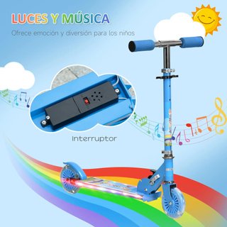 Patinete Infantil Plegable con Luces Música Azul