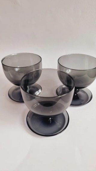 Set 3 Copas Vintage Cristal Gris Ahumado