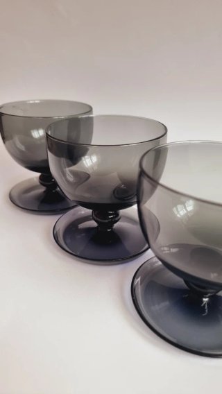 Set 3 Copas Vintage Cristal Gris Ahumado