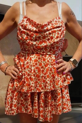 Vestito donna floreale rosso e bianco