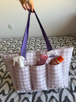 Bolsa de playa lila a cuadros - Nueva