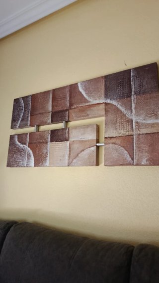 Cuadro abstracto madera y metal salón