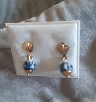 Pendientes Porcelana Azul y Oro Laminado 14kl