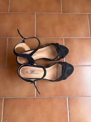 Sandalias tacón negras mujer
