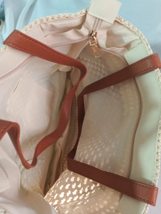 Bolso de rafia beige y marrón