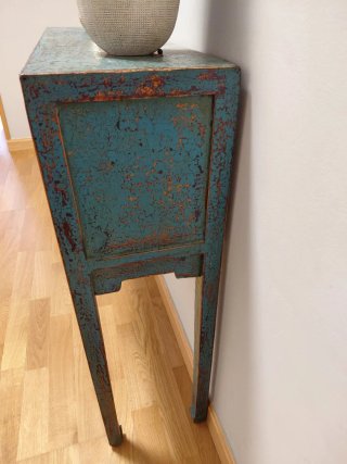Consola Oriental Turquesa Vintage Madera Bronce