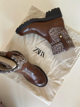 Botines Zara Piel Marrón Tejido