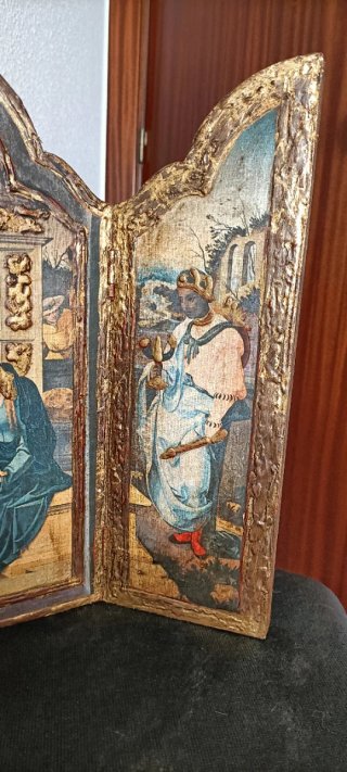 Antiguo Tríptico Retablo Religioso