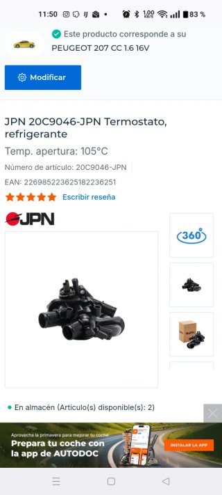 JPN Termostato Refrigerante 20C9046-JPN