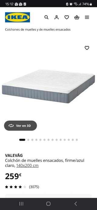 Colchón IKEA Vesteröy 140x200 cm