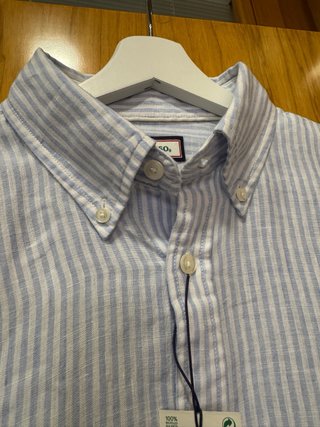 Camisa Lino El Ganso Rayas Azul y Blanco