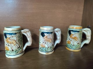 Jarra y Vasos Cerveza Antiguos Cerámica