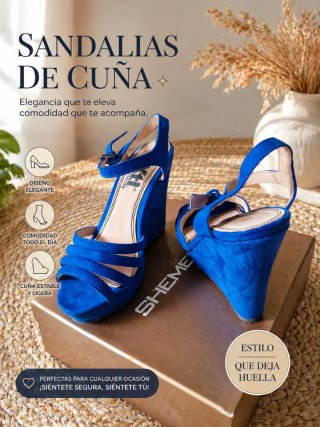 Sandalias cuña ante azul T.36