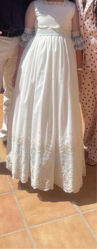 Vestido de Comunión Blanco y detalles aguamarina