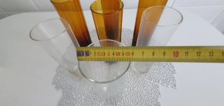 7 Vasos Tubo Ámbar y Transparentes