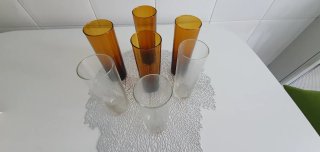 7 Vasos Tubo Ámbar y Transparentes