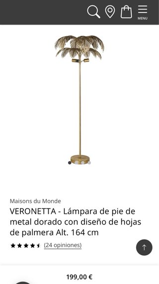 Lámpara de pie dorada estilo hoja de palmera
