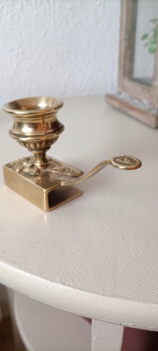 Antigua Palmatoria Candelabro Mano Bronce