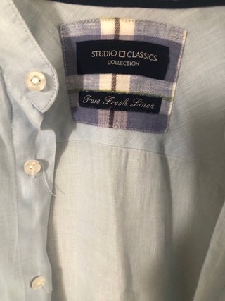 Camisa Lino Hombre Cuello Mao Azul Claro Talla L