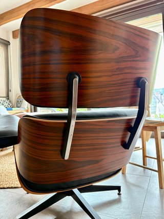 Butaca Sillón Piel y Madera con Otomana