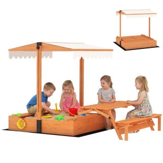 Arenero Madera Niños Toldo Ajustable