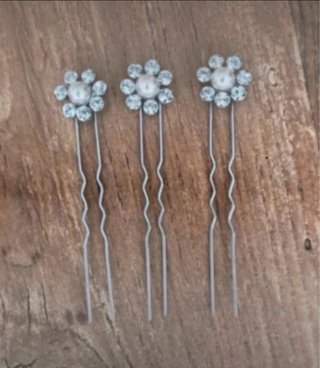 3 Horquillas Joya Flor Perla Diamantes