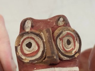 Antico fischietto multiplo in terracotta con gufi