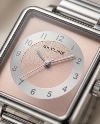 Reloj SKYLINE Cuadrado Rosa y Plateado