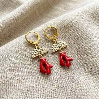 Pendientes Vintage Coral y Media Luna Dorados