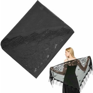 Mantón Triangular de Encaje para Mujer Negro