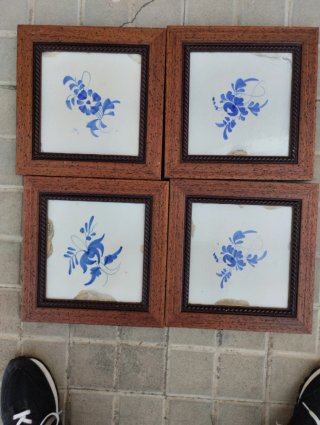 4 Azulejos Decorativos Florales Azules antiguos