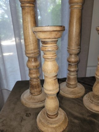 4 Candelabros de Madera Rústica