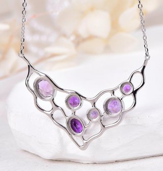 Collar Plata 925 con Amatistas y diseño orgánico