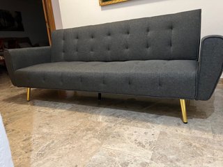 Sofá Cama Gris con Patas Doradas