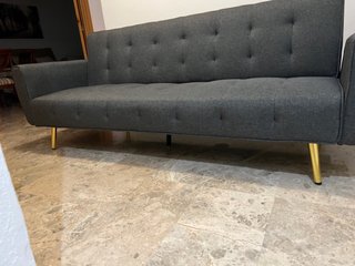 Sofá Cama Gris con Patas Doradas