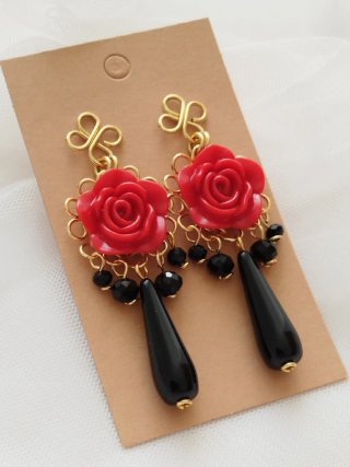 Pendientes flamenca o fiesta rosa roja