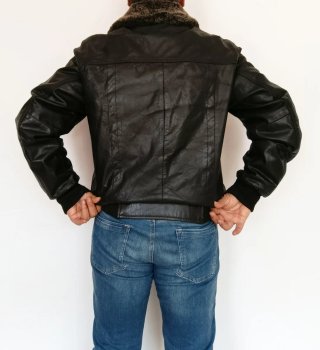 Aviador cuero auténtico cuello de pelo L. Medidas.